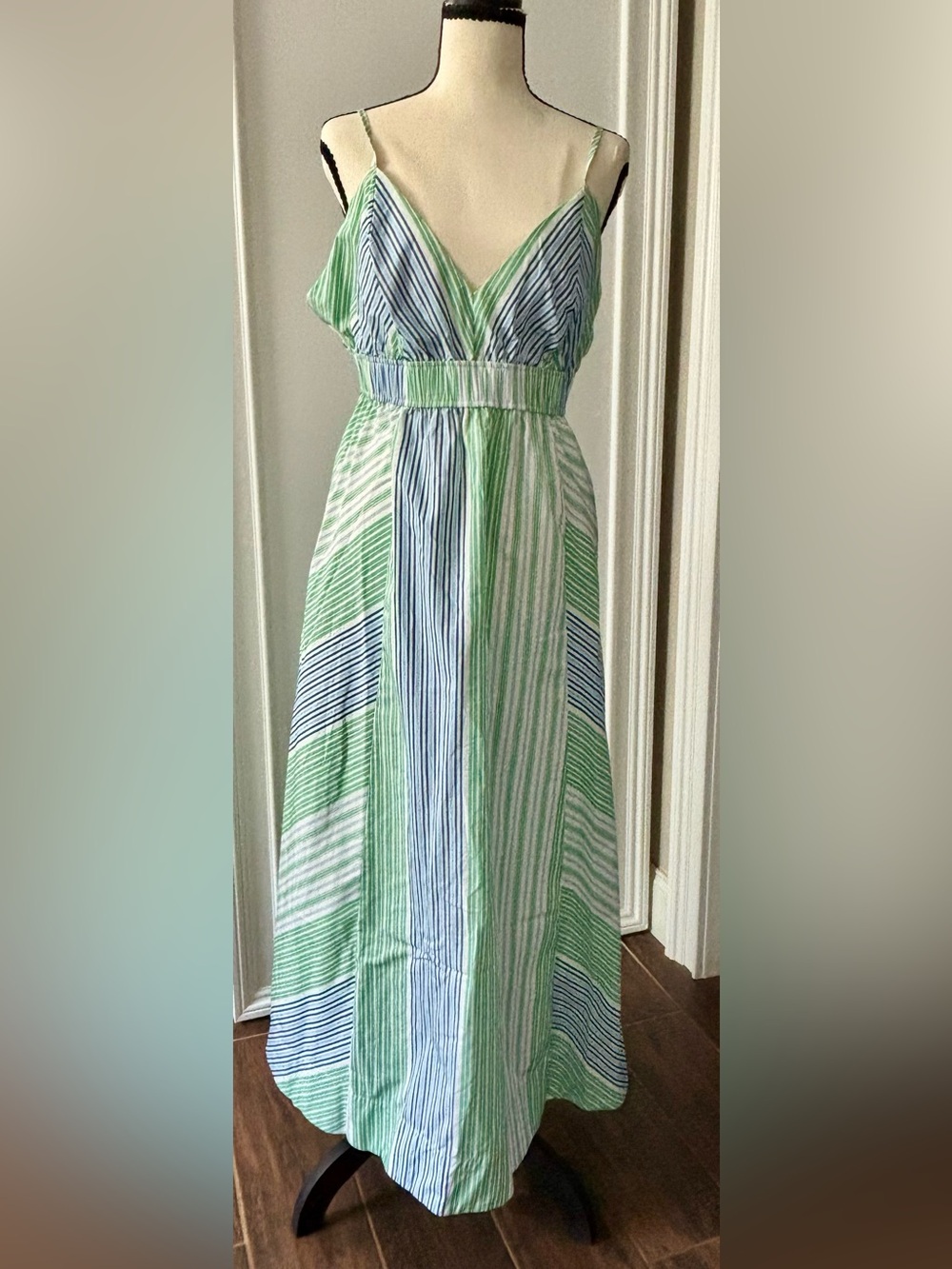 Free Assembly Striped Green & Blue Maxi Dress